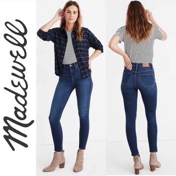 Madewell 10" High Rise Skinny Jeans Insuluxe Dark Wash Denim Size 24 AF686 - Picture 1 of 16